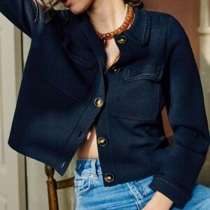 Sezane Betty Cardigan Navy Crochet - Size XS